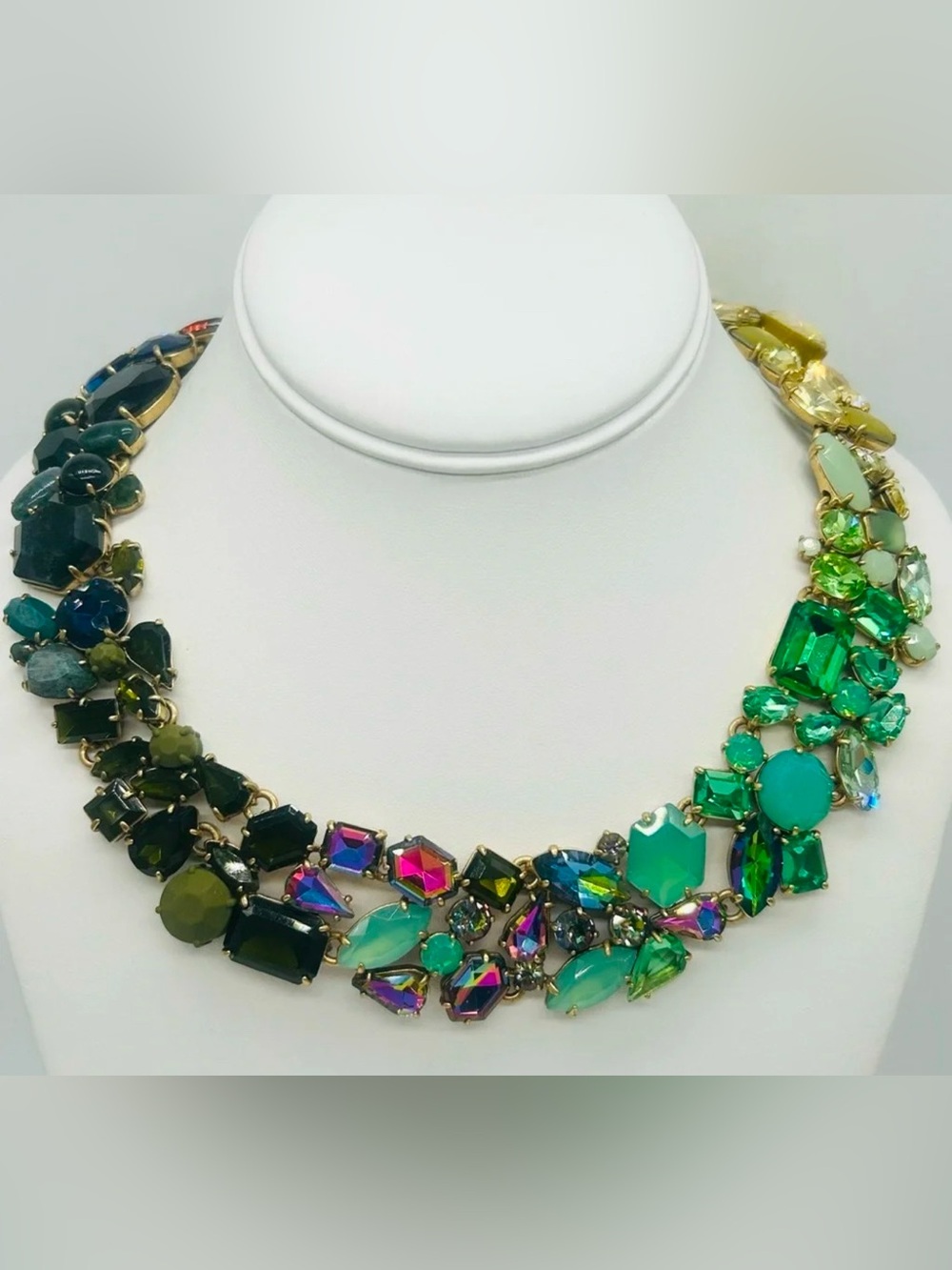 RARE J.Crew "Brûlée" statement necklace featuring ombré design with multicolor